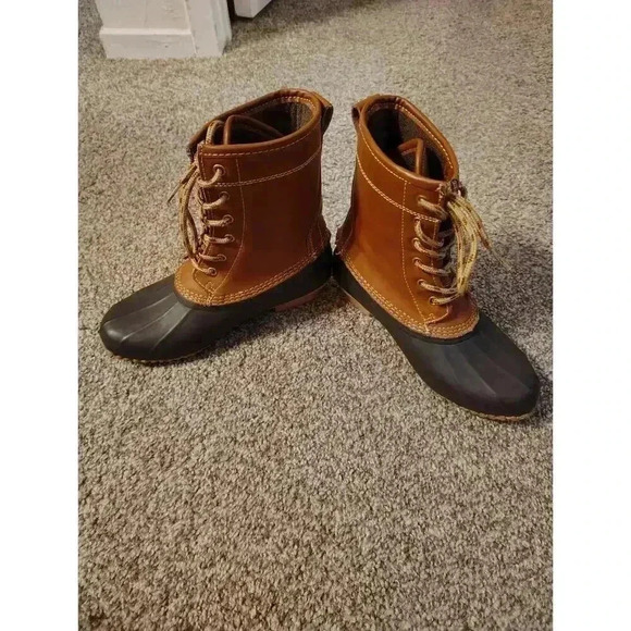 Women Size 5 Khombu twotone brown leather duck boots. Waterproof Lace up Letty - Picture 3 of 5